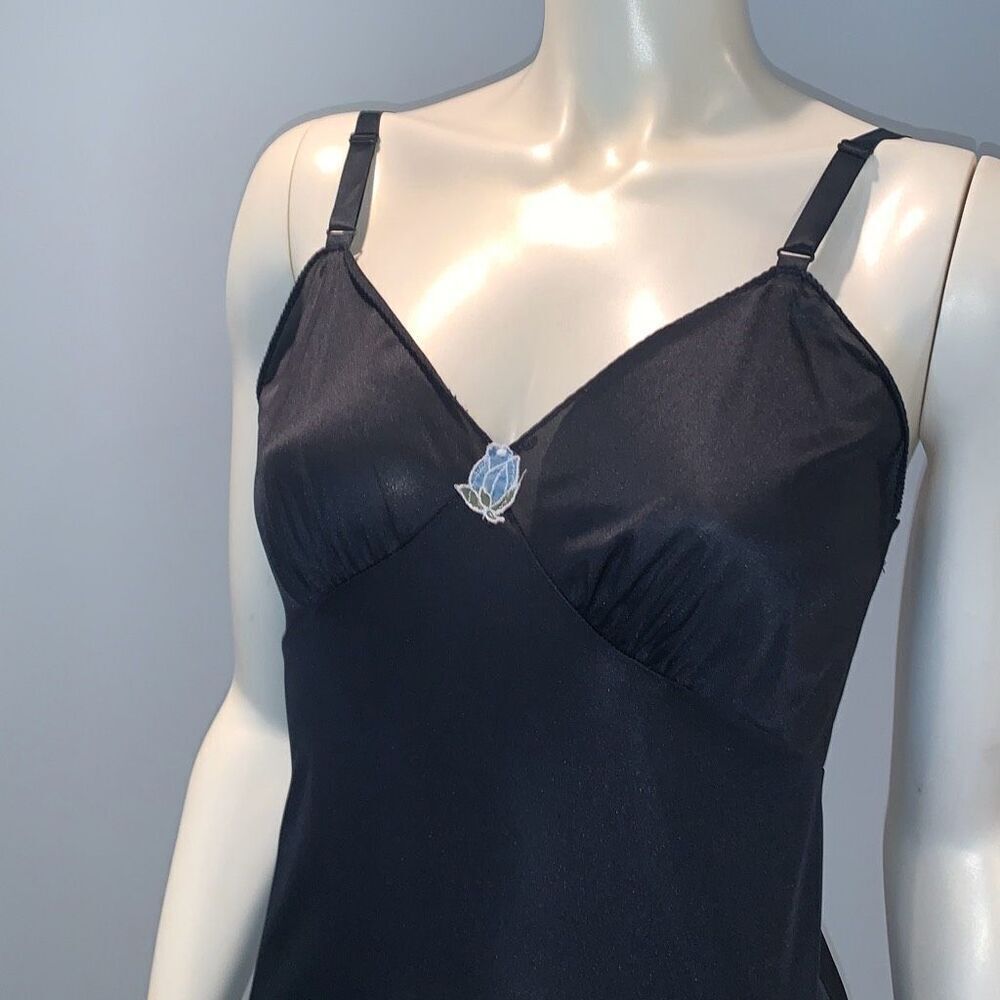 Vintage Black Nylon Slip Dress Size Medium - Picture 2 of 9